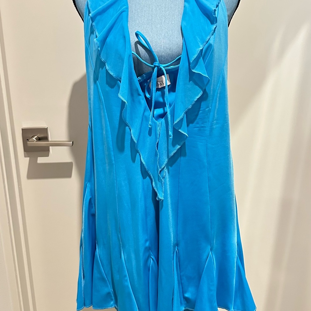 Oh Polly Blue halter ruffle mini dress